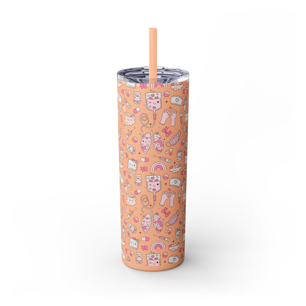 20oz Skinny Tumbler with Straw — Cute Pink Kawaii Food & Snack Pattern