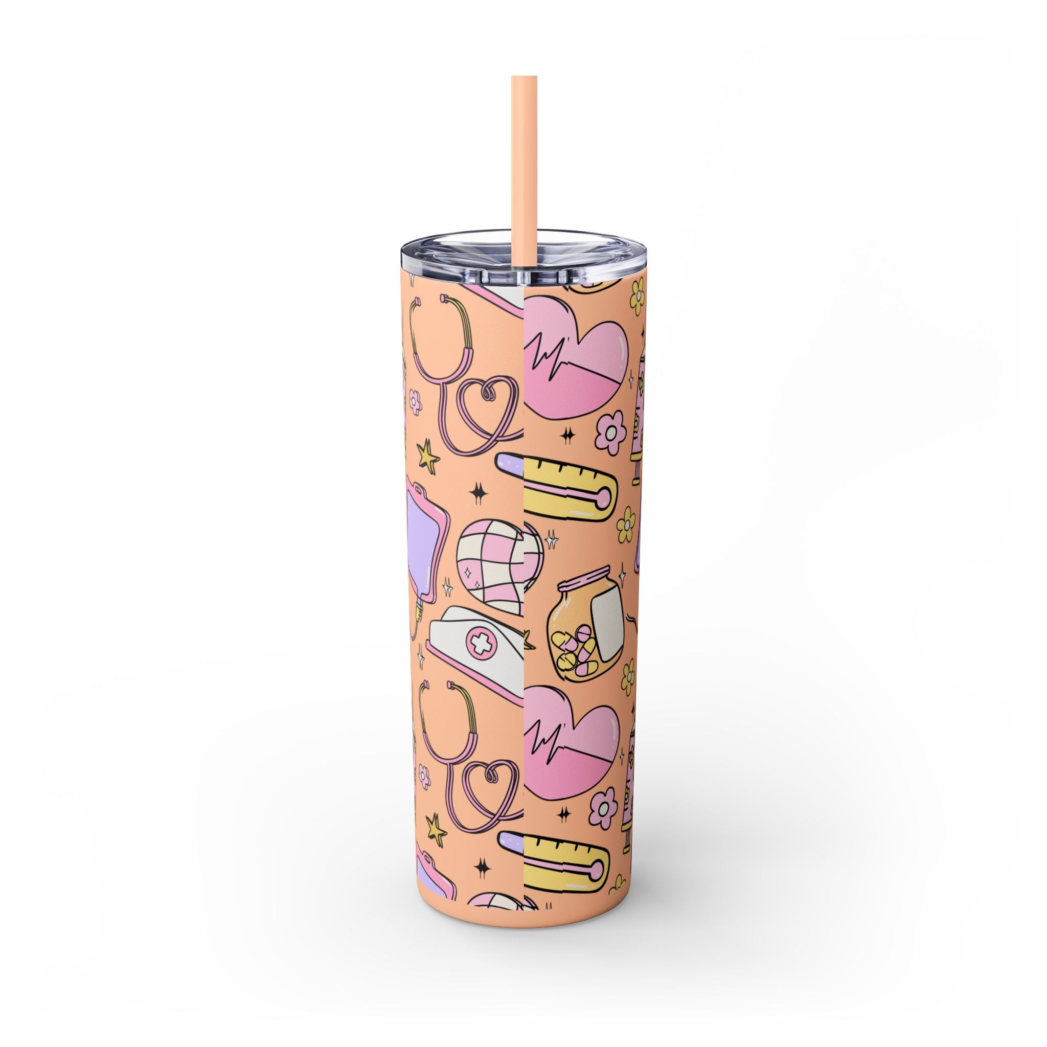 Nurse-Themed Skinny Tumbler with Straw | Fun 20oz Drinkware Gift for Healthcare Professionals