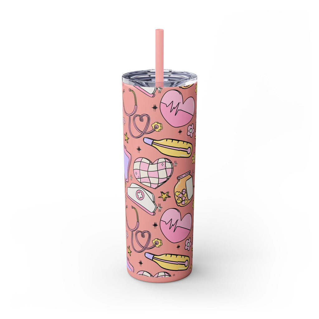 Nurse-Themed Skinny Tumbler with Straw | Fun 20oz Drinkware Gift for Healthcare Professionals