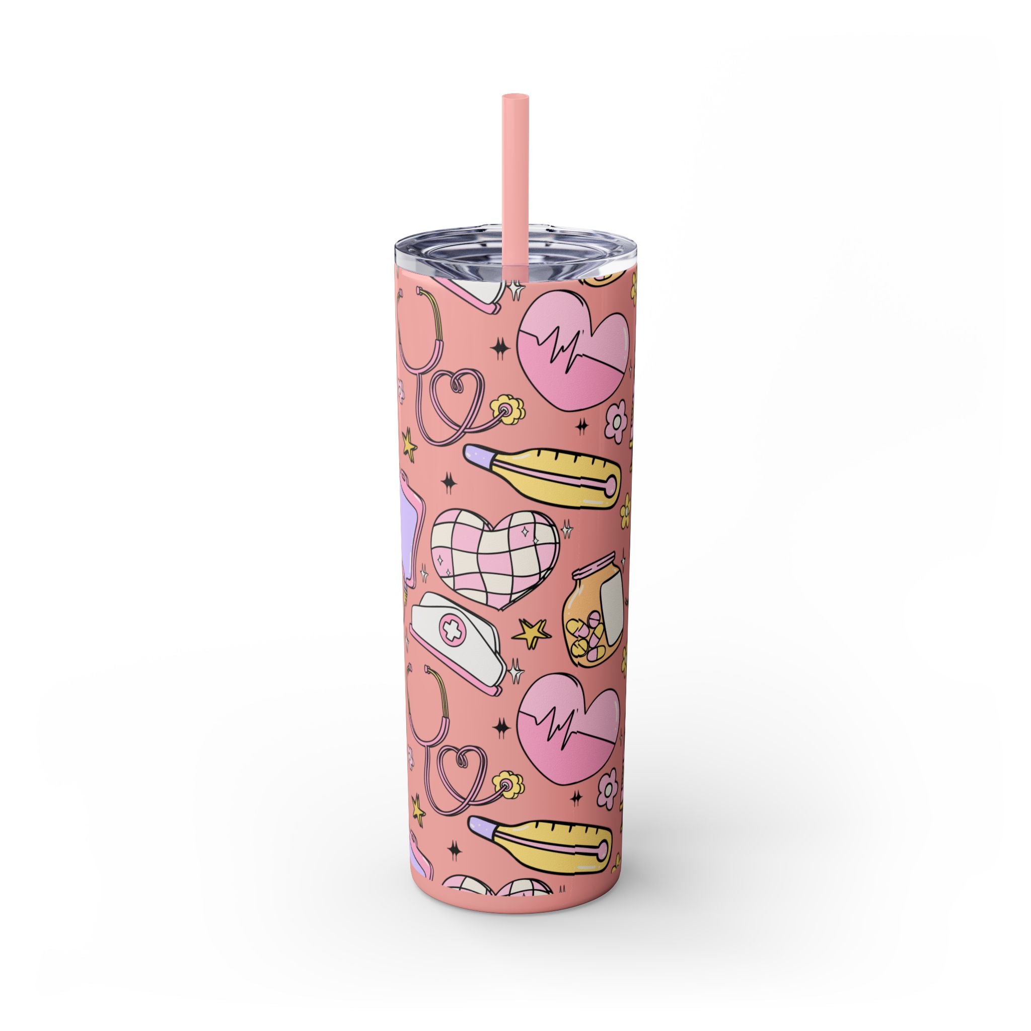 Nurse-Themed Skinny Tumbler with Straw | Fun 20oz Drinkware Gift for Healthcare Professionals