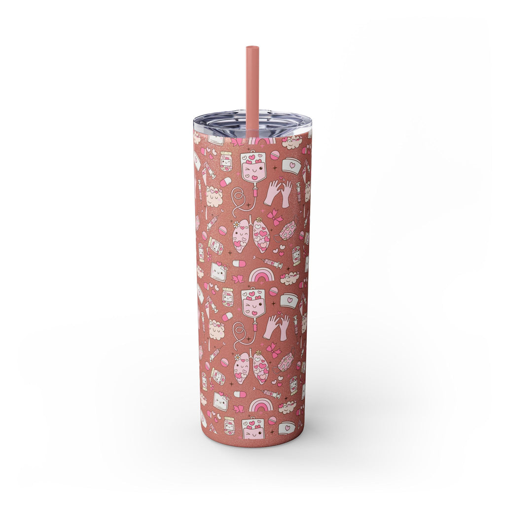 20oz Skinny Tumbler with Straw — Cute Pink Kawaii Food & Snack Pattern