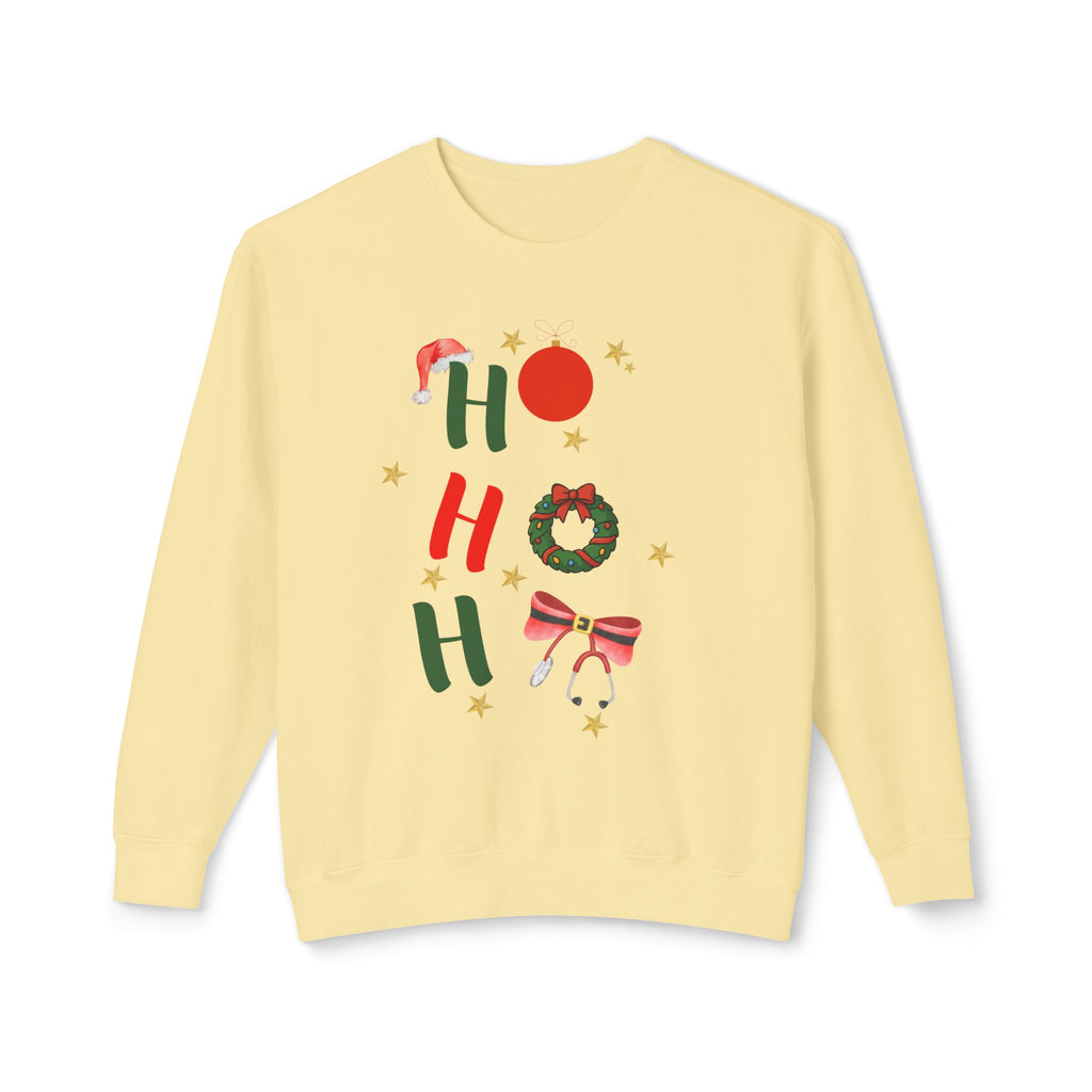 Ho Ho Ho Christmas Sweatshirt — Festive Holiday Crewneck with Wreath & Bow