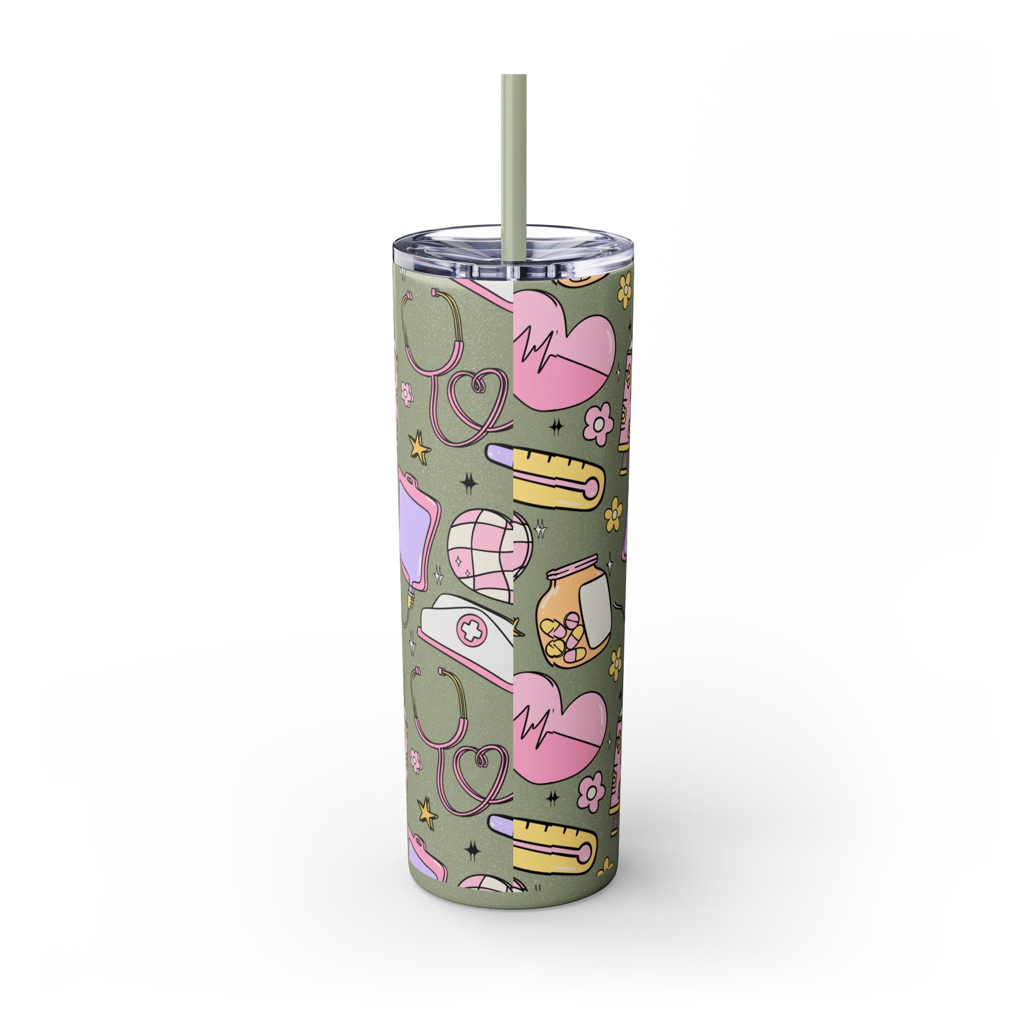 Nurse-Themed Skinny Tumbler with Straw | Fun 20oz Drinkware Gift for Healthcare Professionals