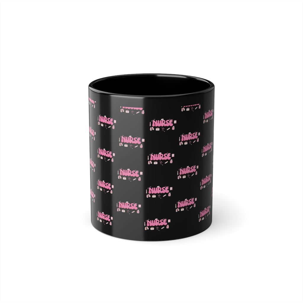 Nurse Life Coffee Mug – 11oz Black Cup with Pink Text