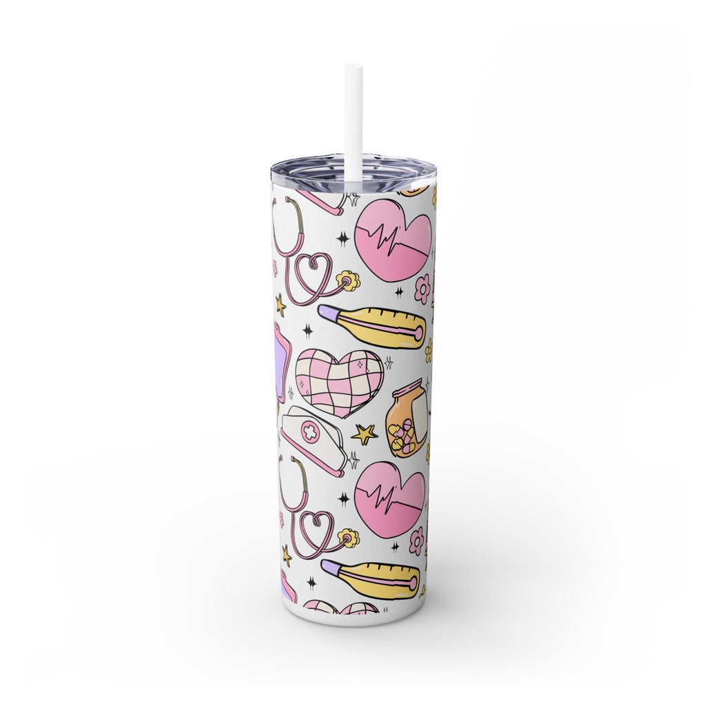 Nurse-Themed Skinny Tumbler with Straw | Fun 20oz Drinkware Gift for Healthcare Professionals