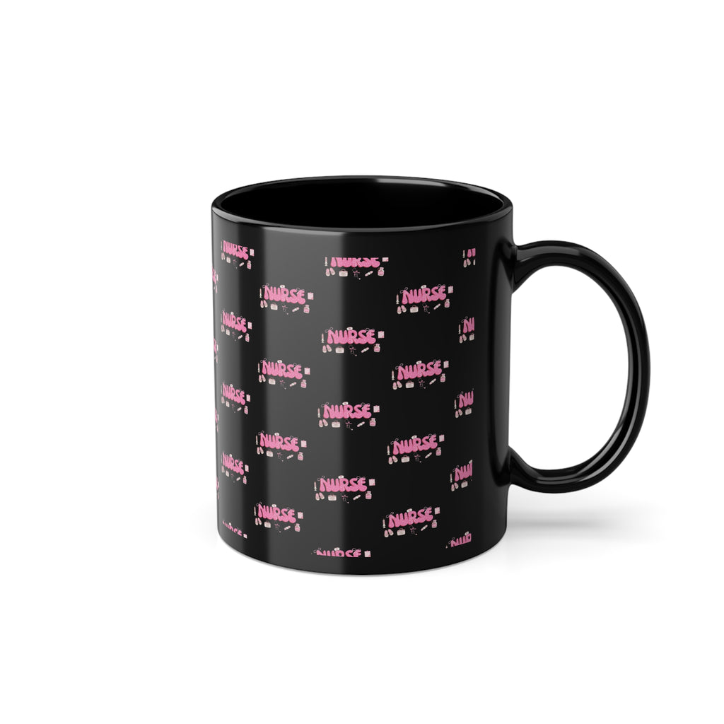 Nurse Life Coffee Mug – 11oz Black Cup with Pink Text