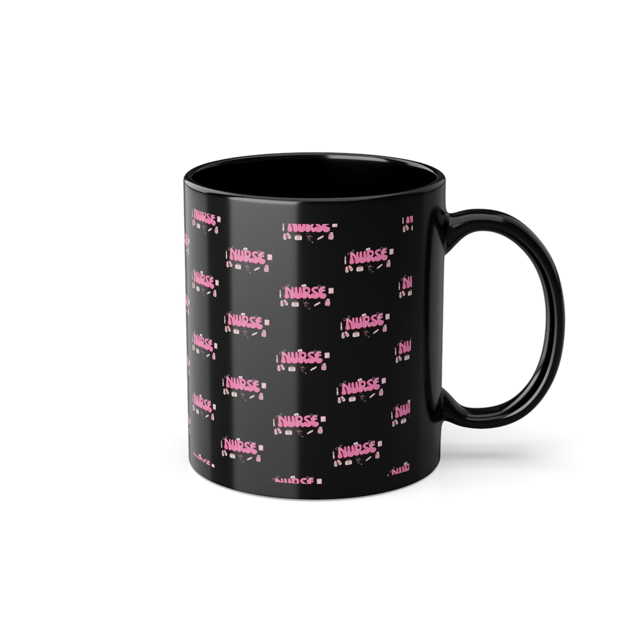 Nurse Life Coffee Mug – 11oz Black Cup with Pink Text