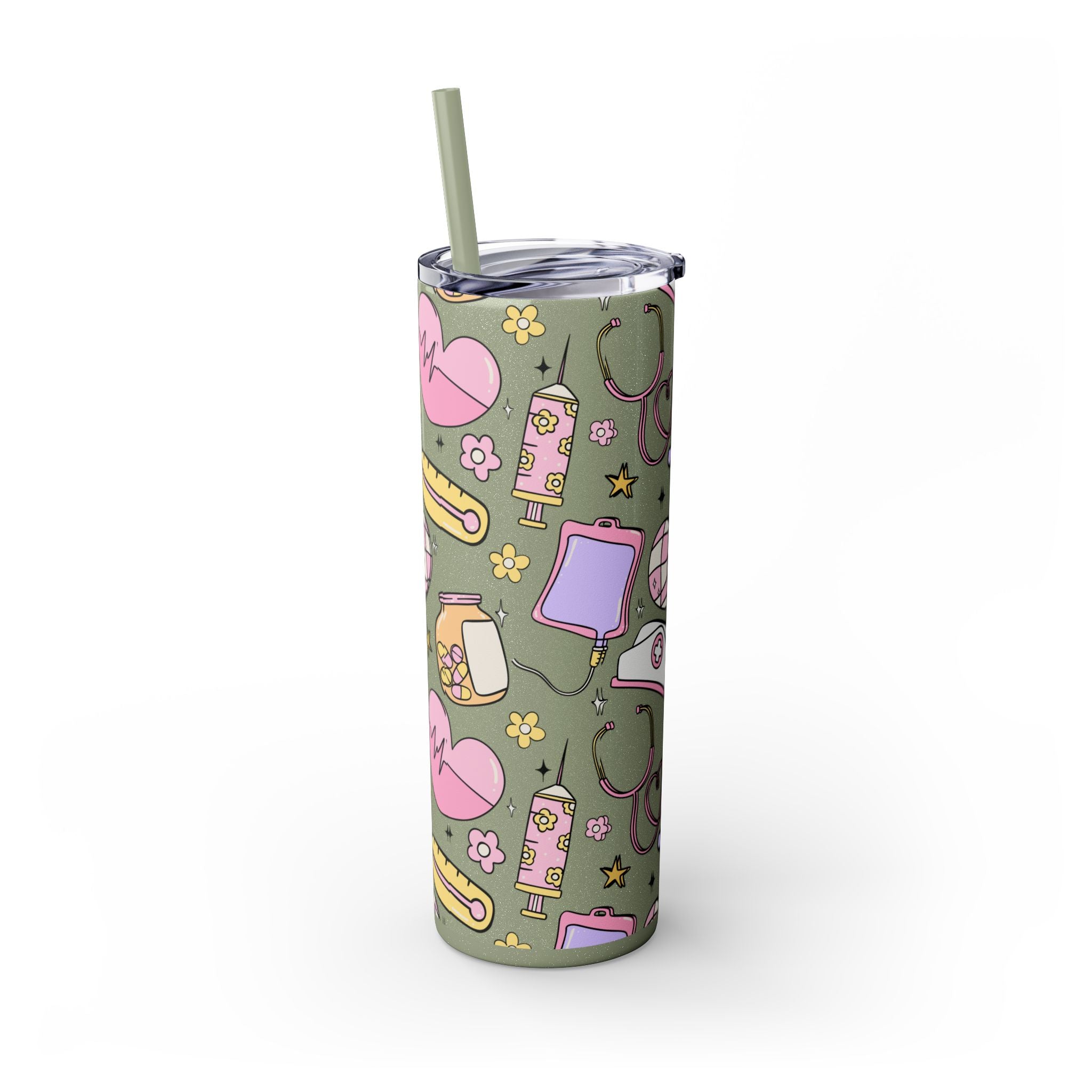 Nurse-Themed Skinny Tumbler with Straw | Fun 20oz Drinkware Gift for Healthcare Professionals