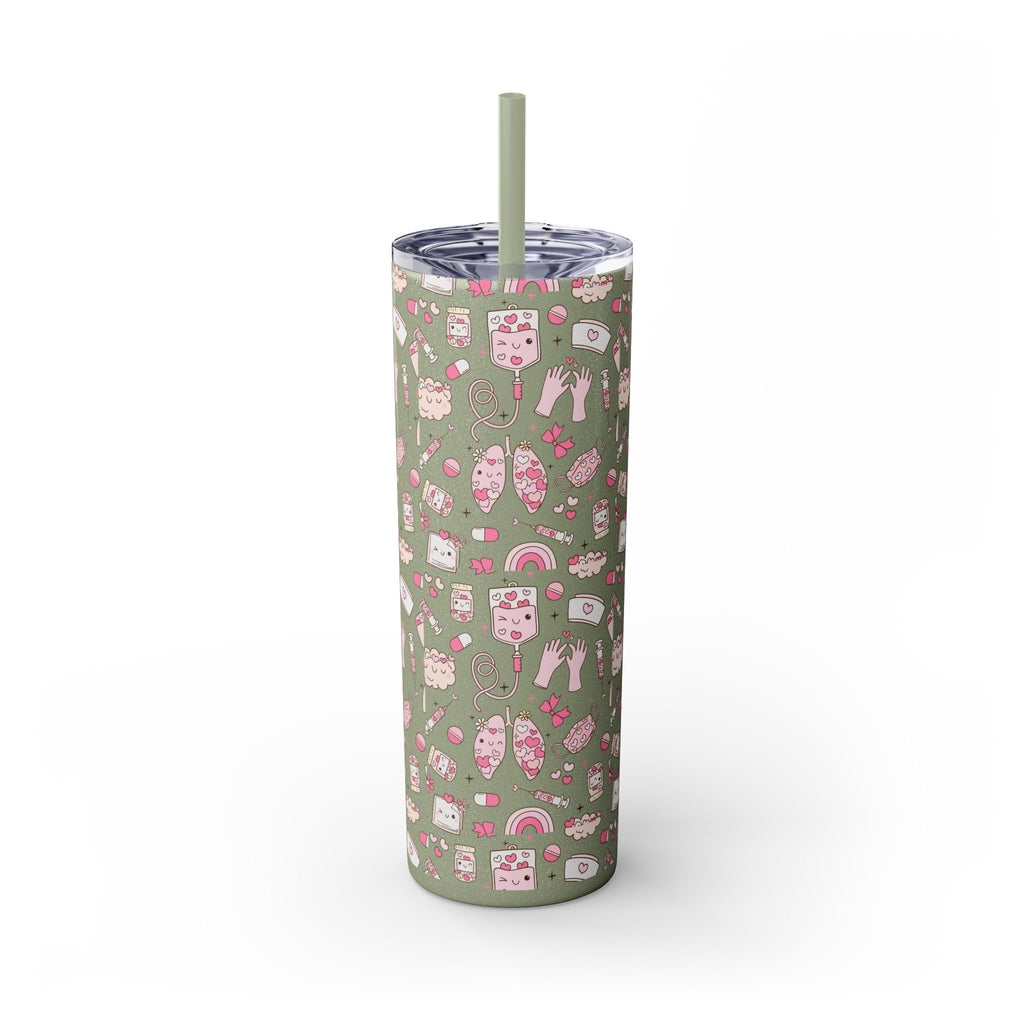 20oz Skinny Tumbler with Straw — Cute Pink Kawaii Food & Snack Pattern