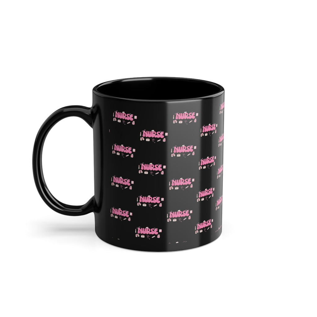 Nurse Life Coffee Mug – 11oz Black Cup with Pink Text