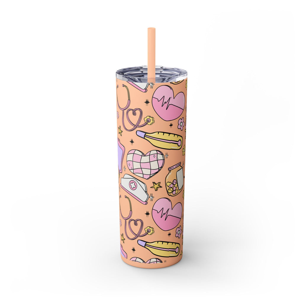 Nurse-Themed Skinny Tumbler with Straw | Fun 20oz Drinkware Gift for Healthcare Professionals