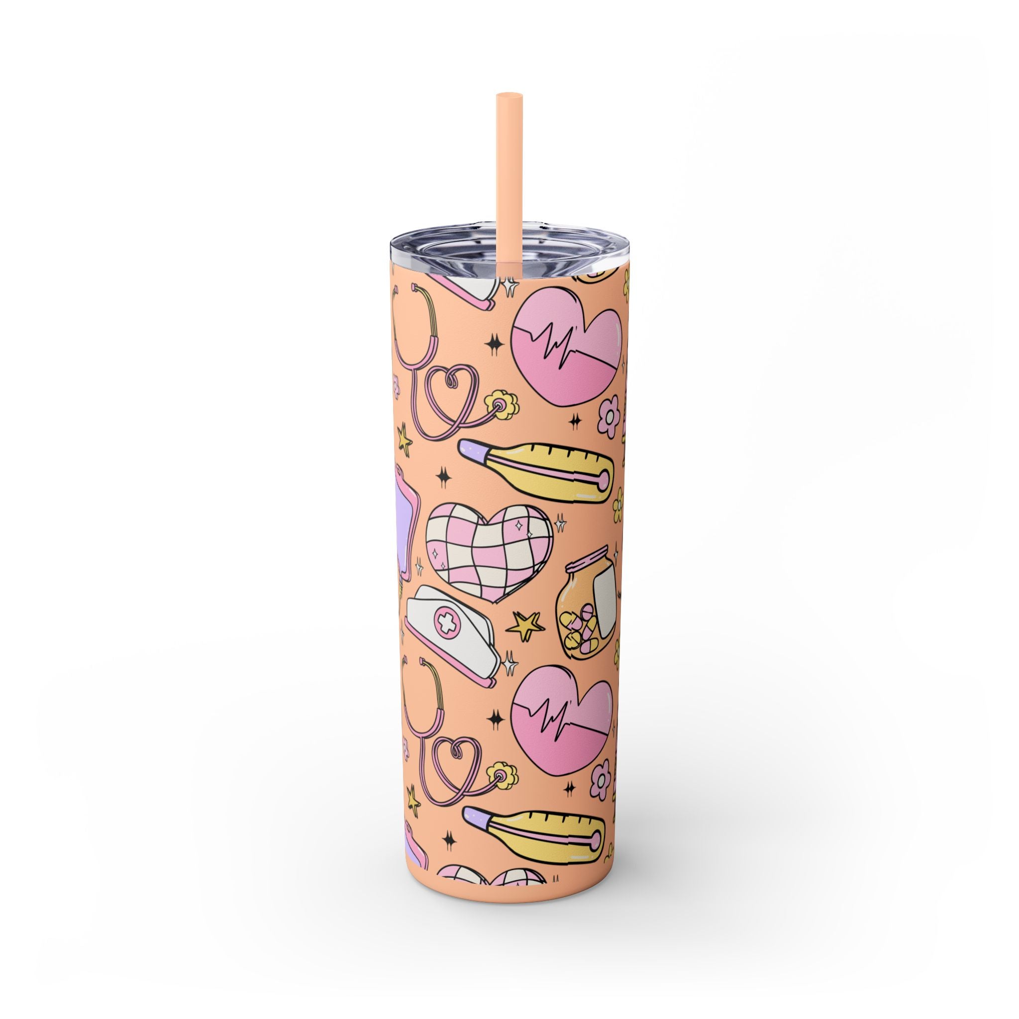 Nurse-Themed Skinny Tumbler with Straw | Fun 20oz Drinkware Gift for Healthcare Professionals