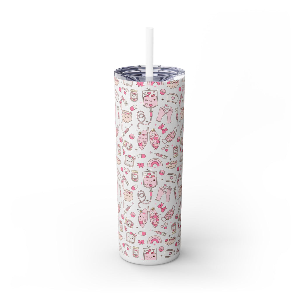 20oz Skinny Tumbler with Straw — Cute Pink Kawaii Food & Snack Pattern