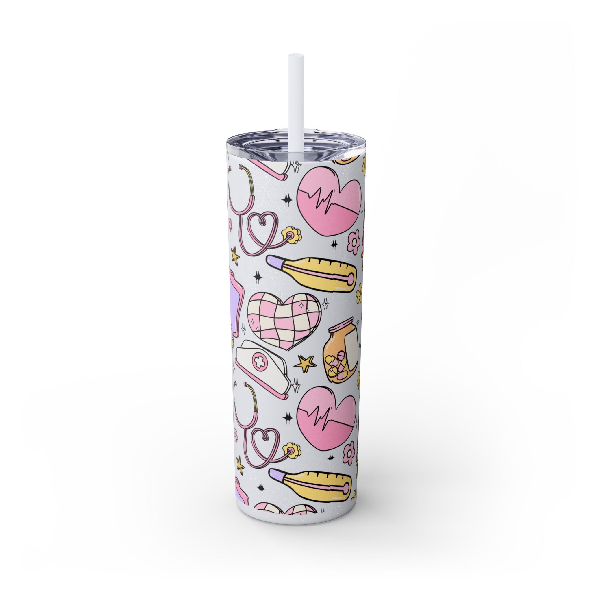 Nurse-Themed Skinny Tumbler with Straw | Fun 20oz Drinkware Gift for Healthcare Professionals