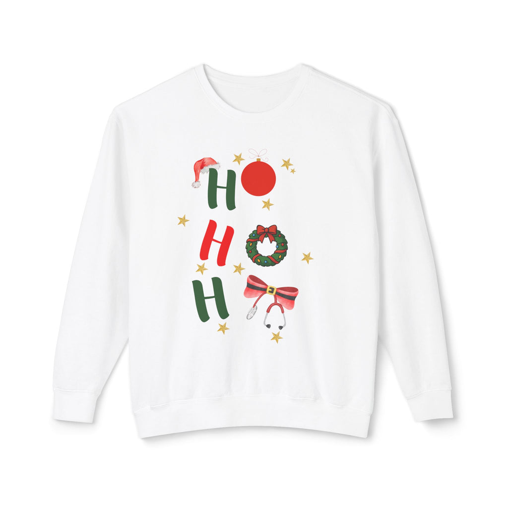 Ho Ho Ho Christmas Sweatshirt — Festive Holiday Crewneck with Wreath & Bow