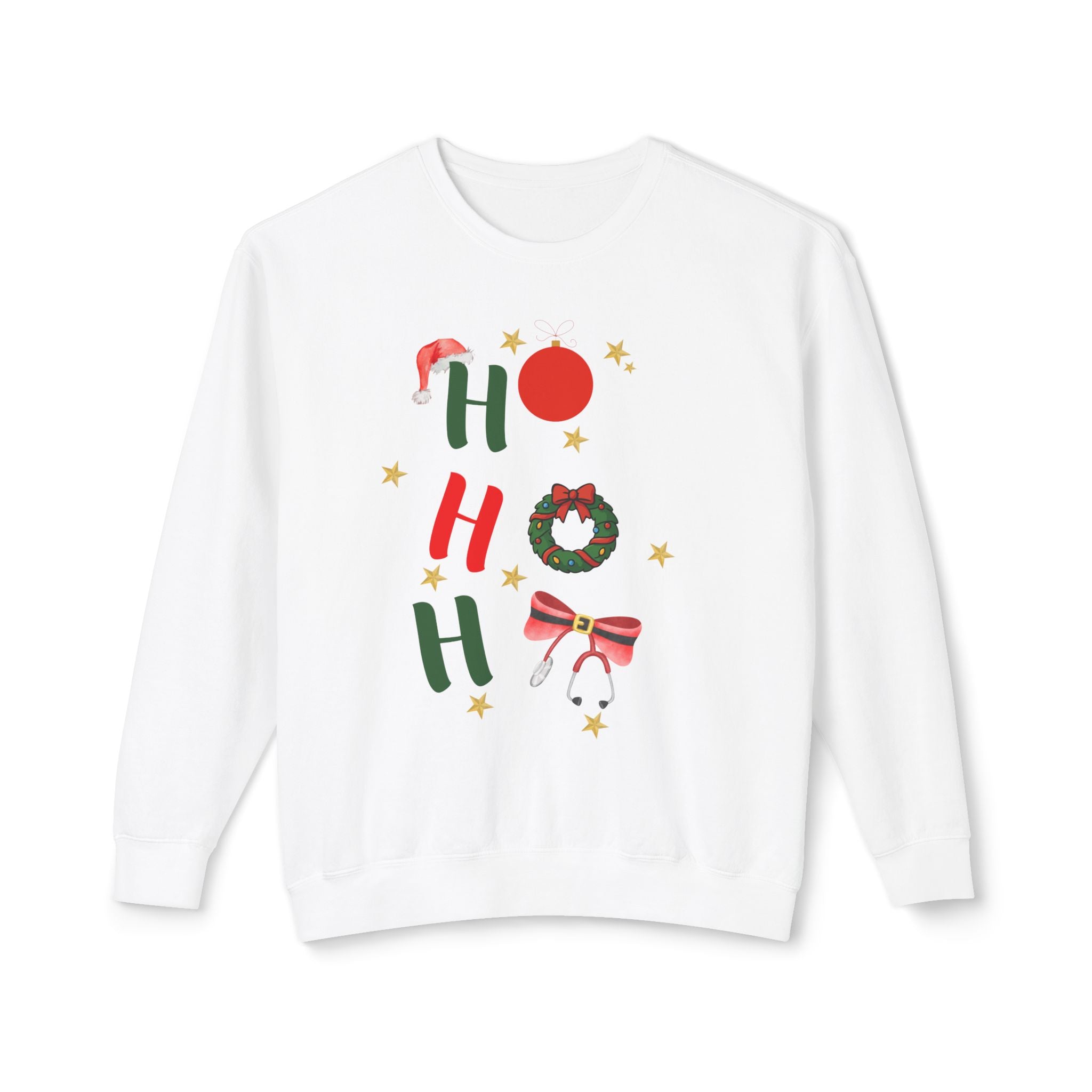 Ho Ho Ho Christmas Sweatshirt — Festive Holiday Crewneck with Wreath & Bow