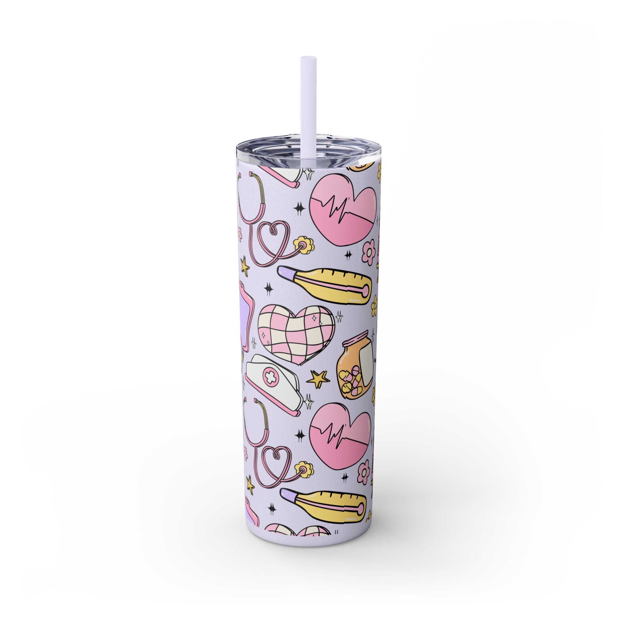 Nurse-Themed Skinny Tumbler with Straw | Fun 20oz Drinkware Gift for Healthcare Professionals