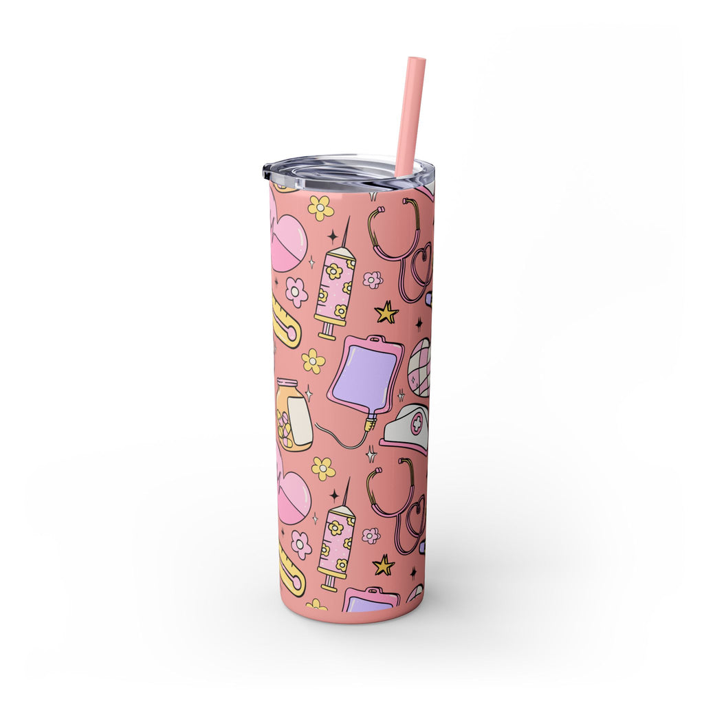 Nurse-Themed Skinny Tumbler with Straw | Fun 20oz Drinkware Gift for Healthcare Professionals