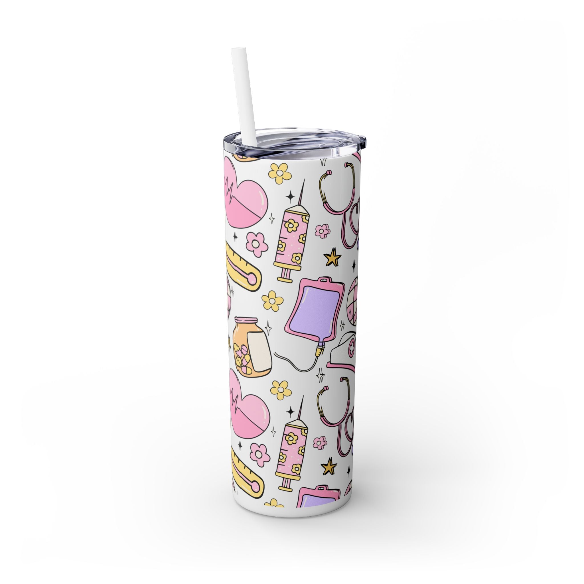 Nurse-Themed Skinny Tumbler with Straw | Fun 20oz Drinkware Gift for Healthcare Professionals