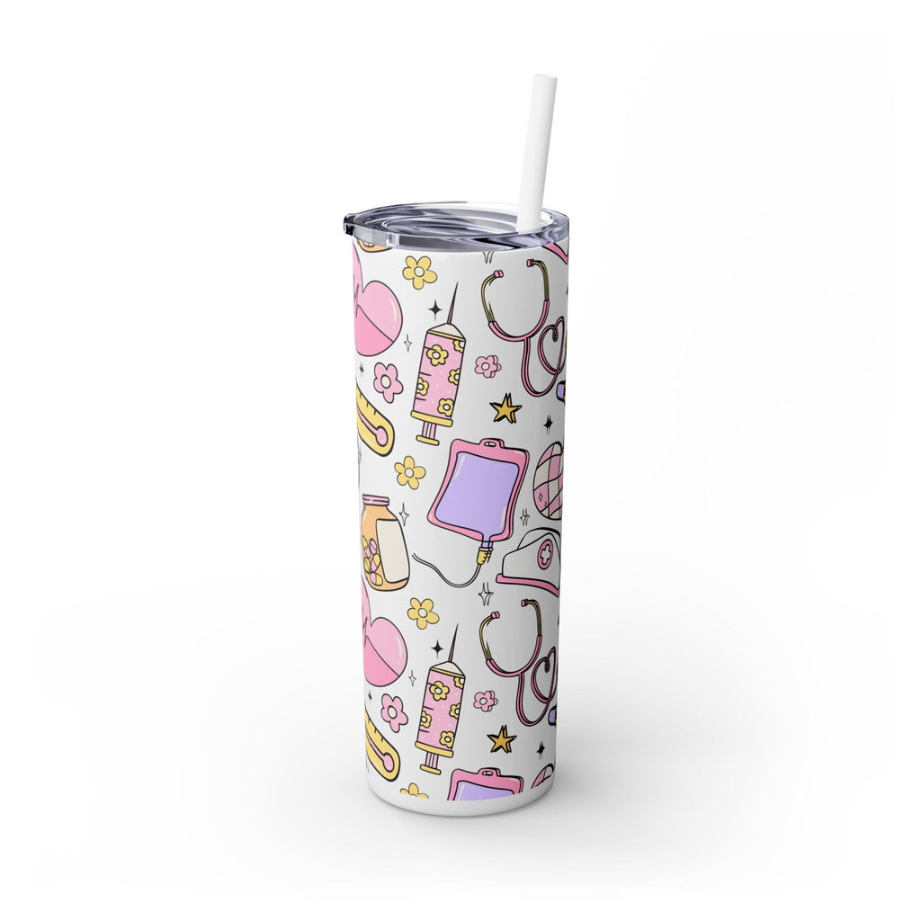 Nurse-Themed Skinny Tumbler with Straw | Fun 20oz Drinkware Gift for Healthcare Professionals