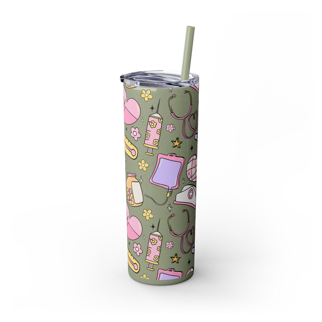 Nurse-Themed Skinny Tumbler with Straw | Fun 20oz Drinkware Gift for Healthcare Professionals