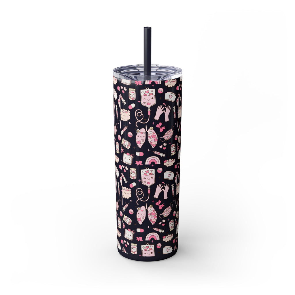 20oz Skinny Tumbler with Straw — Cute Pink Kawaii Food & Snack Pattern