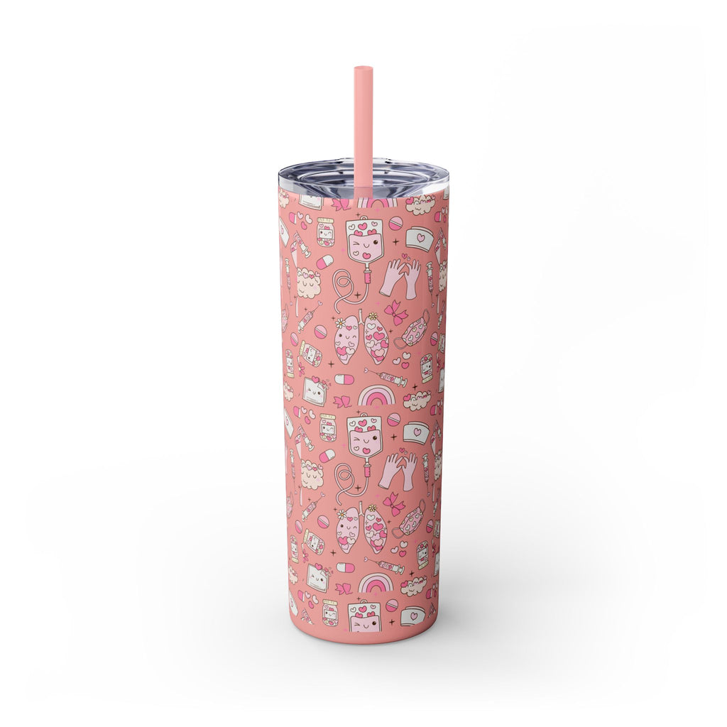20oz Skinny Tumbler with Straw — Cute Pink Kawaii Food & Snack Pattern