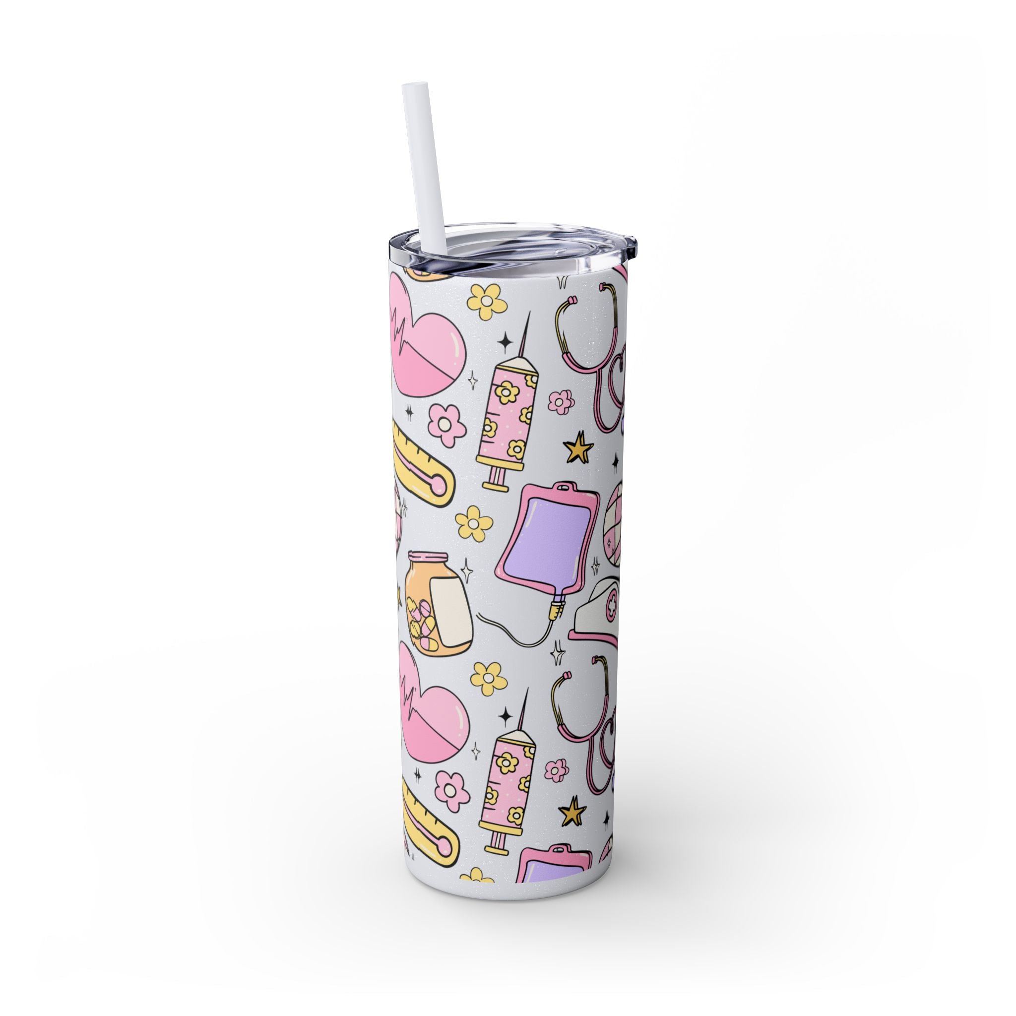 Nurse-Themed Skinny Tumbler with Straw | Fun 20oz Drinkware Gift for Healthcare Professionals