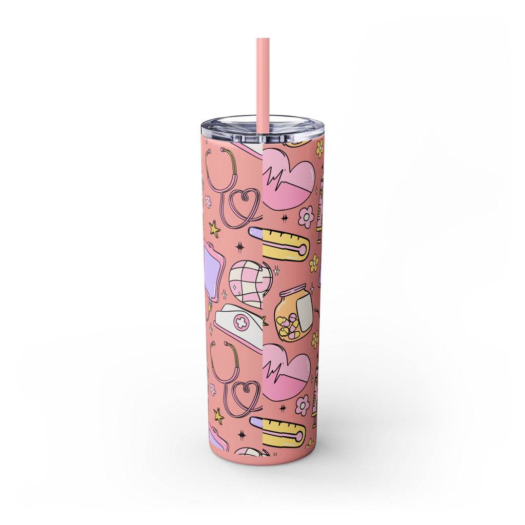 Nurse-Themed Skinny Tumbler with Straw | Fun 20oz Drinkware Gift for Healthcare Professionals