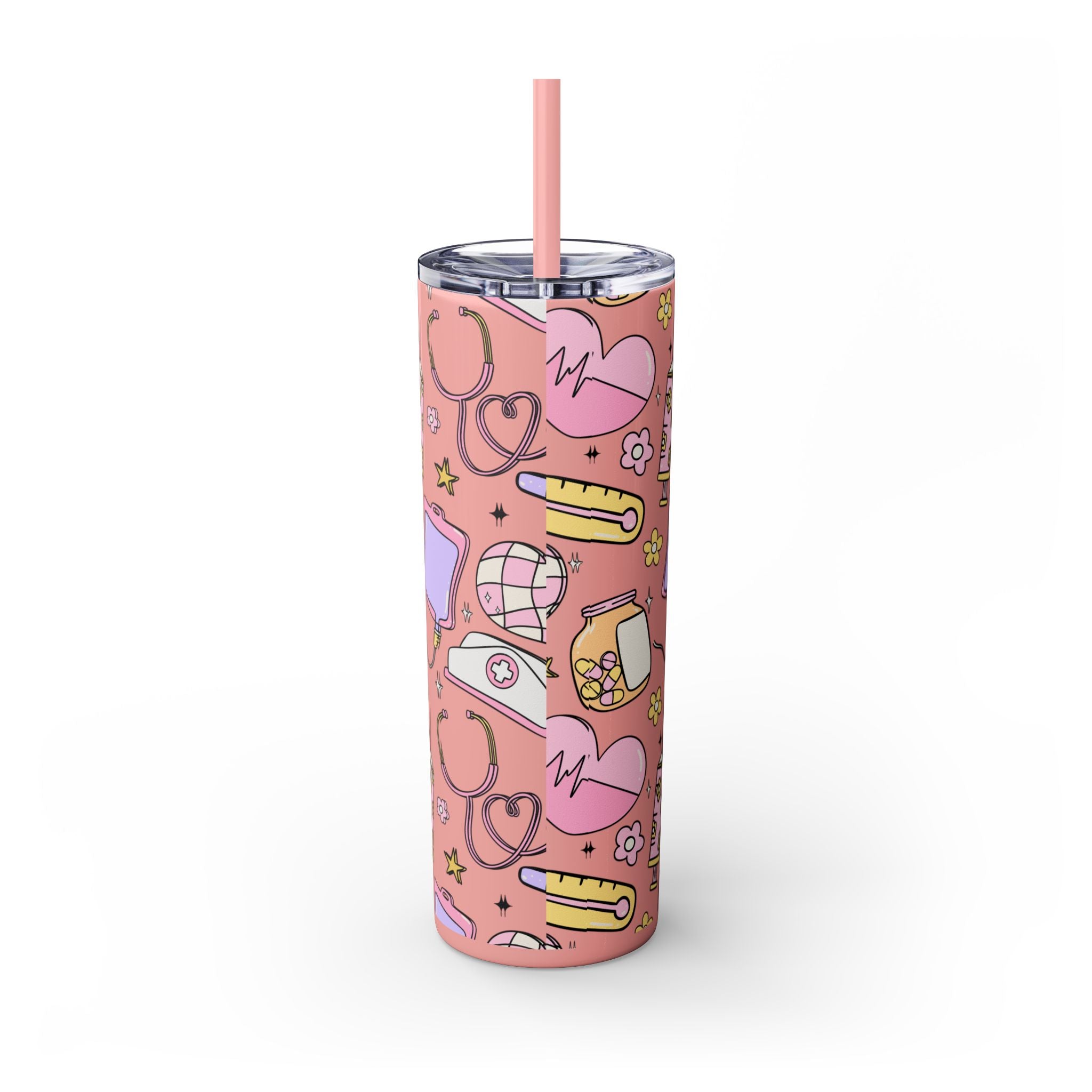 Nurse-Themed Skinny Tumbler with Straw | Fun 20oz Drinkware Gift for Healthcare Professionals