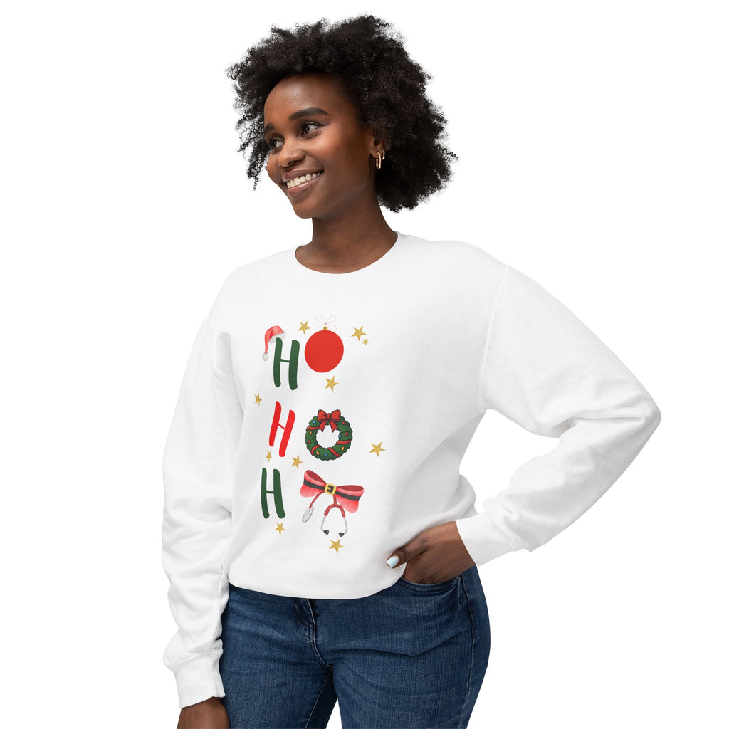 Ho Ho Ho Christmas Sweatshirt — Festive Holiday Crewneck with Wreath & Bow