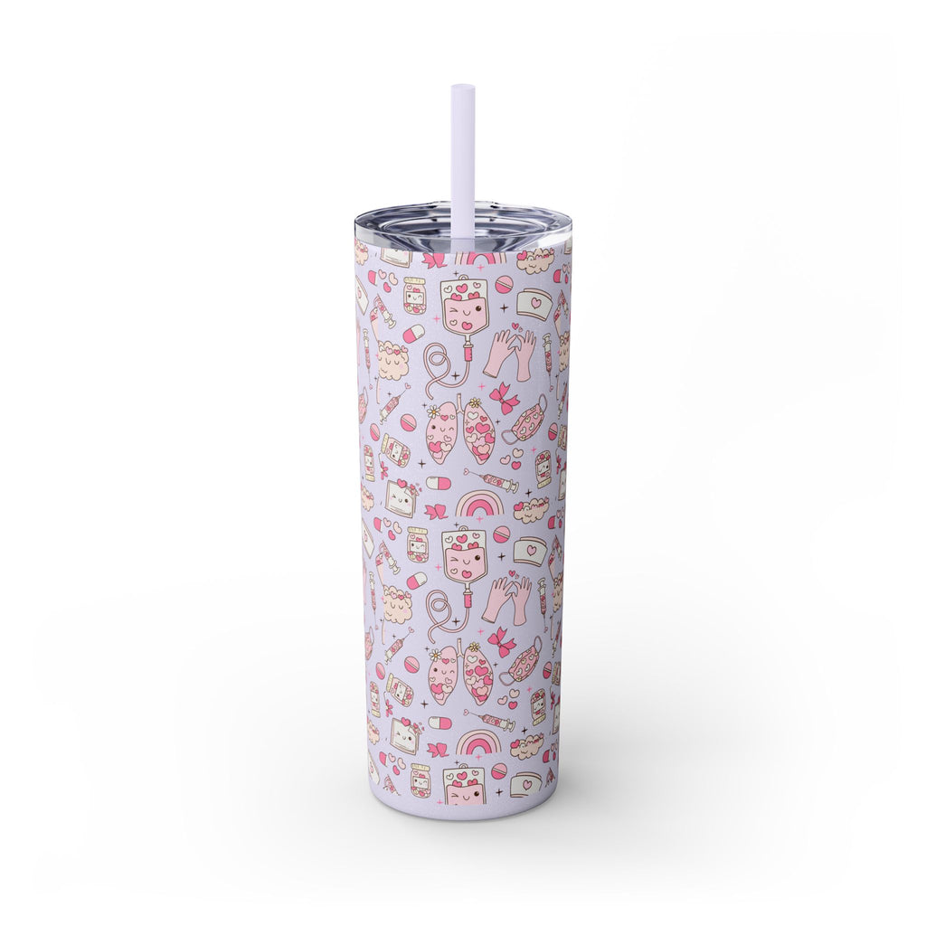 20oz Skinny Tumbler with Straw — Cute Pink Kawaii Food & Snack Pattern