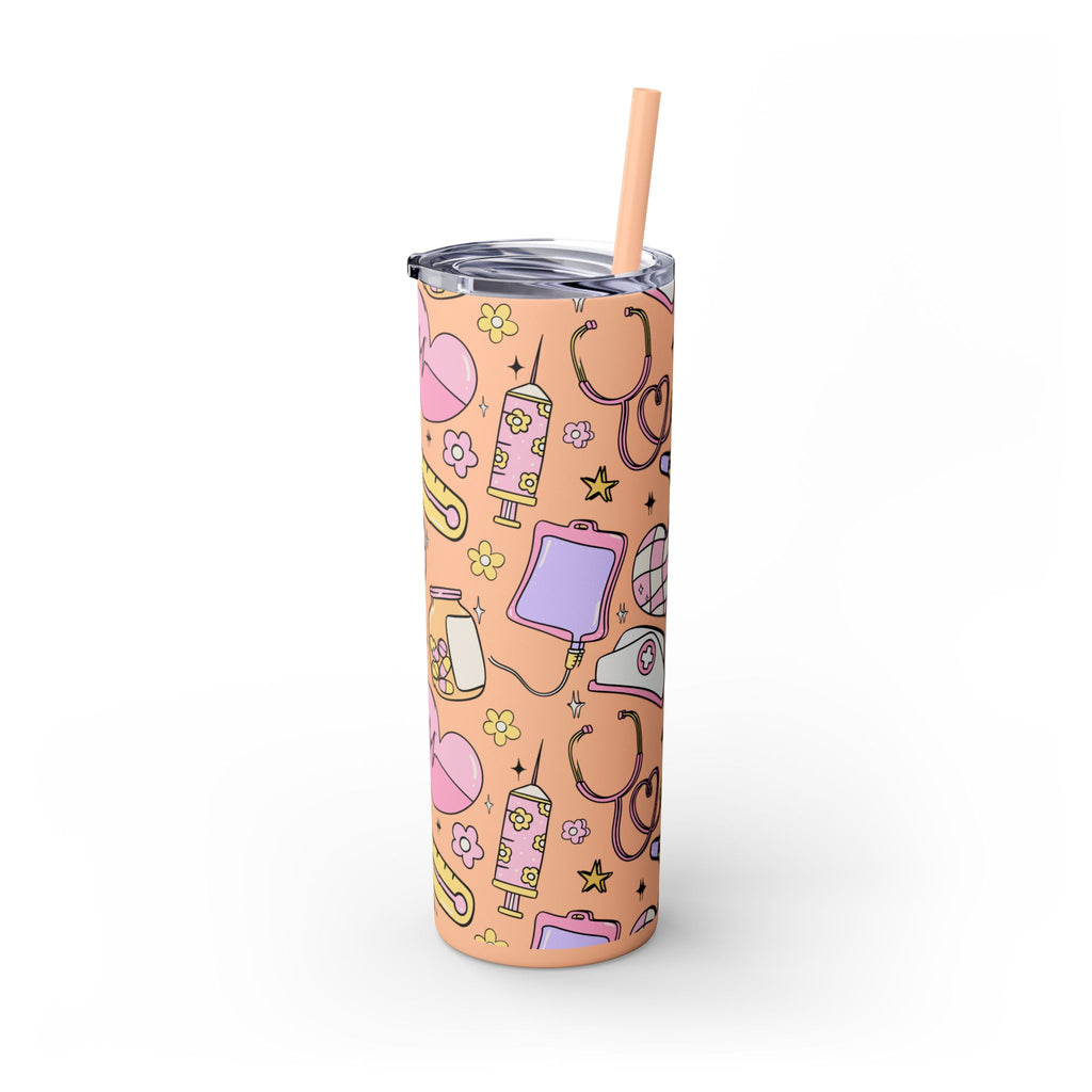 Nurse-Themed Skinny Tumbler with Straw | Fun 20oz Drinkware Gift for Healthcare Professionals
